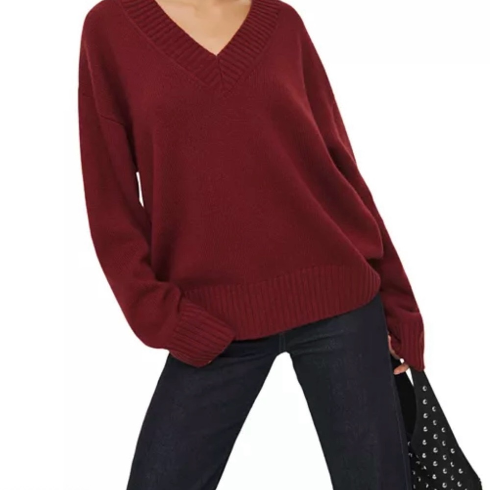 Reformation Cashmere Burgundy V-Neck Sweater